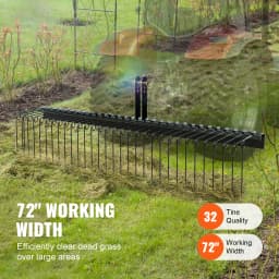 SucceBuy Tow Behind Landscape Rake 72" Tow Dethatcher with 32 Steel Tines Lawn Dethatcher Rake Attaches to Category 1 for Grass