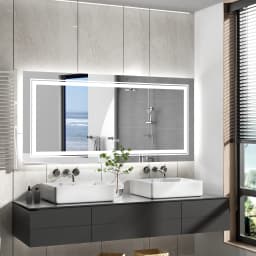 Extra Large Rectangle Bathroom Mirror LED Vanity Dimmable Backlit Anti-Fog Memory with Front and Backlight Shatter-Proof