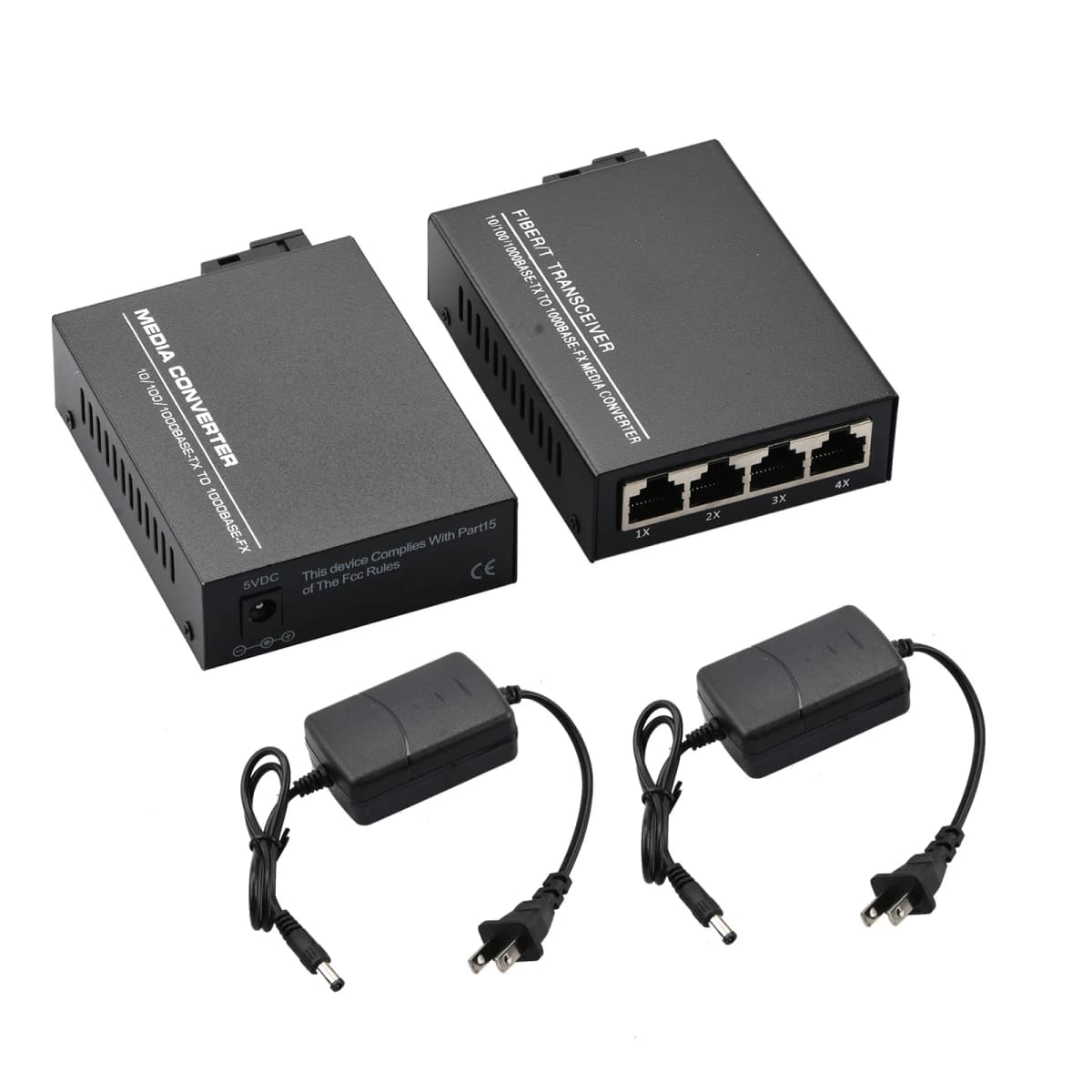 10/100/1000Mbps 1Port and 4Ports Ethernet to Fiber Optic Media Converter Single Mode 4 RJ45 and 1 SC fiber Port