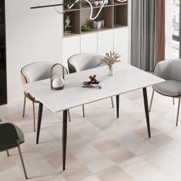 High Gloss 4-6 Seat Rectangular Marble Dining Table for Kitchen Island Restaurant Lunch Dinner Table Metal Frame