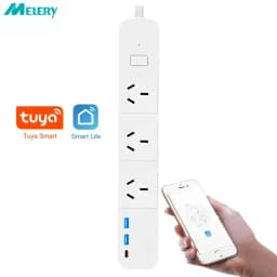 Melery Tuya WiFi Smart Power Strip Extension AU plug Socket with 2 USB Ports 1 Type-C Charging Remote Control Works Google Alexa