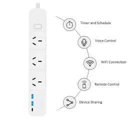 Melery Tuya WiFi Smart Power Strip Extension AU plug Socket with 2 USB Ports 1 Type-C Charging Remote Control Works Google Alexa