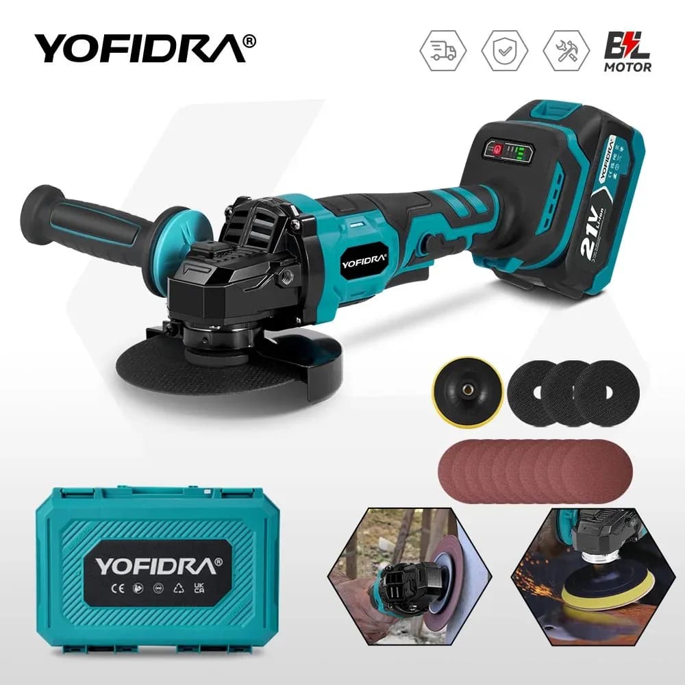 YOFIDRA 125mm Brushless Angle Grinder 3 Gear Grinding Machine Polishing Cutting Woodworking Tool For Makita 21V Battery Pin