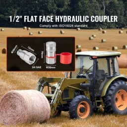 SucceBuy 1/2" Flat Face Hydraulic Couplers 1/2"NPT Skid Steer Hydraulic Quick Connect Couplers with 2 Dust Caps, Seal Dust Caps