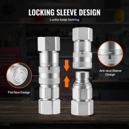 SucceBuy 1/2" Flat Face Hydraulic Couplers 1/2"NPT Skid Steer Hydraulic Quick Connect Couplers with 2 Dust Caps, Seal Dust Caps