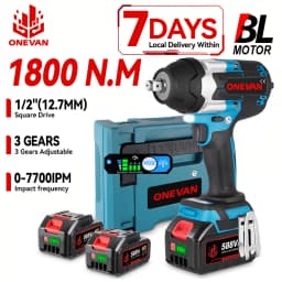 ONEVAN High Torque Cordless Brushless Electric Impact Wrench 1800N.M 1/2" Drill Screwdrivers Power Tools For Makita Battery Pin