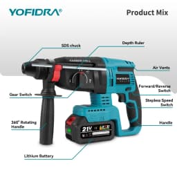 YOFIDRA 26MM Brushless Electric Hammer Drill 1680W Cordless Multifunctional Rotary Hammer Drill Tool For Makita 18V Battery Pin