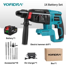 YOFIDRA 26MM Brushless Electric Hammer Drill 1680W Cordless Multifunctional Rotary Hammer Drill Tool For Makita 18V Battery Pin