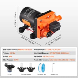 SucceBuy 12V Diaphragm Pump 1.8/3/3.5/5 GPM 3/4/5-Chamber 40-100 PSI Adjustable 1/2'' MNPT Port, for RV Yacht Food Truck Camper