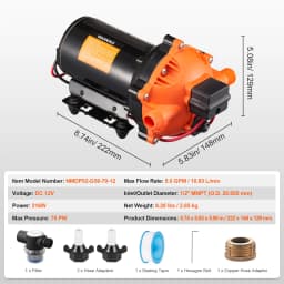 SucceBuy 12V Diaphragm Pump 1.8/3/3.5/5 GPM 3/4/5-Chamber 40-100 PSI Adjustable 1/2'' MNPT Port, for RV Yacht Food Truck Camper