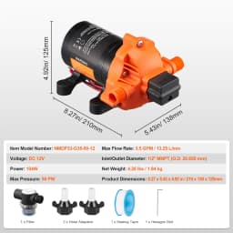 SucceBuy 12V Diaphragm Pump 1.8/3/3.5/5 GPM 3/4/5-Chamber 40-100 PSI Adjustable 1/2'' MNPT Port, for RV Yacht Food Truck Camper