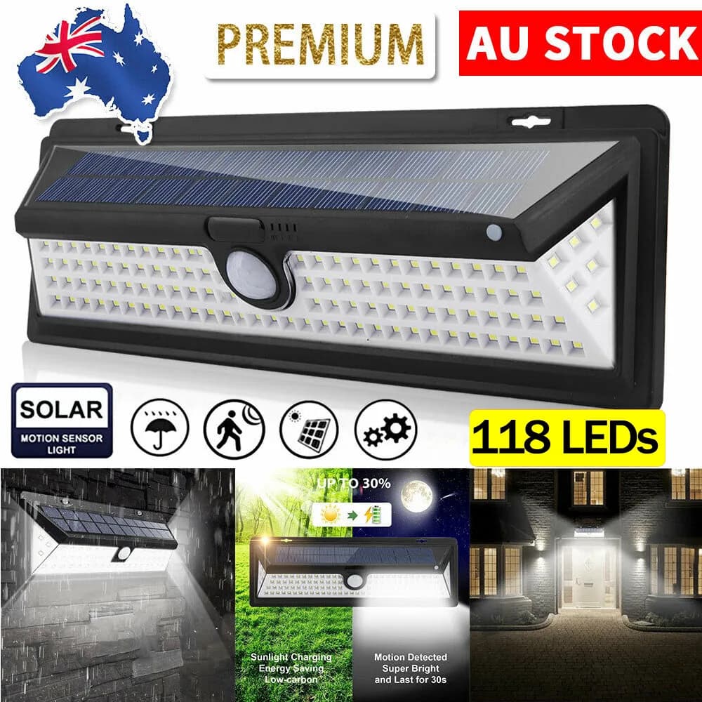 118 LED Solar Motion Sensor Light Outdoor Home Garden Security Lamp Floodlight