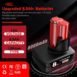 Upgraded 1/2/4Pcs 8.0Ah M12 Replace for Milwaukee 12V Li-on Battery Pin+M12-18C Charger, Compatible with Cordless Power Tools