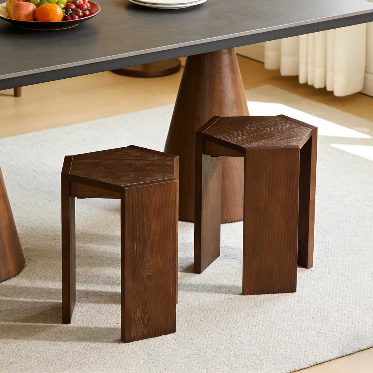 Solid wood stackable stool, simple dining chair for home use, combination hexagonal stool, living room sofa side table