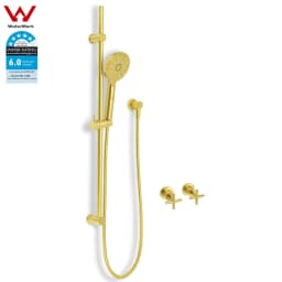 **Sydney Stock** KYLINS Brushed Gold Sliding Rail with 3 Mode Hand Held Shower Head Set Kit Mixer Taps Round WaterMark Wels