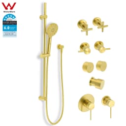 **Sydney Stock** KYLINS Brushed Gold Sliding Rail with 3 Mode Hand Held Shower Head Set Kit Mixer Taps Round WaterMark Wels