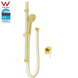 **Sydney Stock** KYLINS Brushed Gold Sliding Rail with 3 Mode Hand Held Shower Head Set Kit Mixer Taps Round WaterMark Wels
