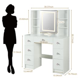 7 Drawers Makeup Vanity Desk, LED 3 Color Lighted Mirror, Large Storage Modern Bedroom Dresser