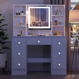 7 Drawers Makeup Vanity Desk, LED 3 Color Lighted Mirror, Large Storage Modern Bedroom Dresser