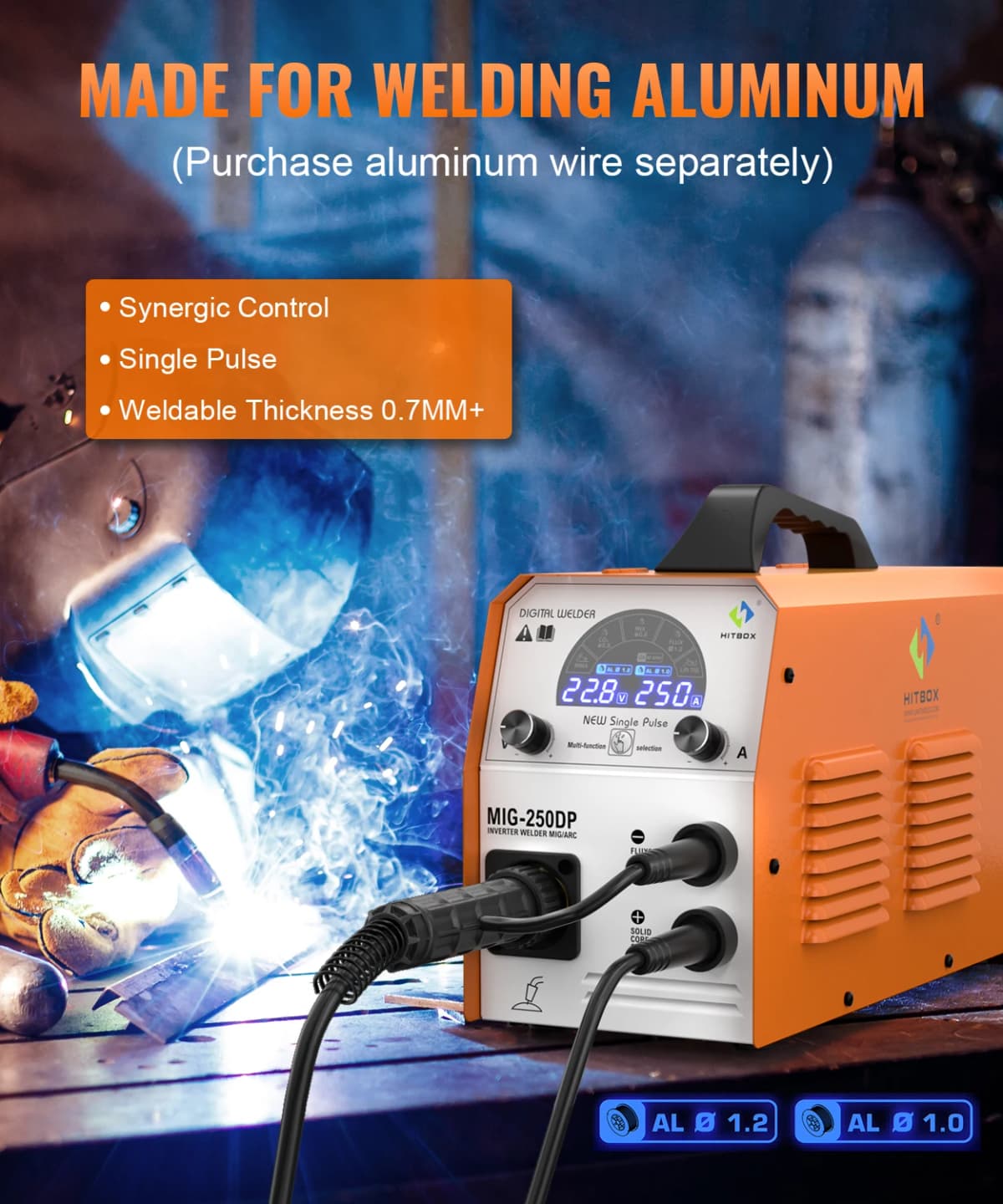 MIG Welder HITBOX MIG250DP Multi-process Gas MIG Flux MIG Stick Lift TIG 220V-240V IGBT Inverter Aluminum Welding Machine