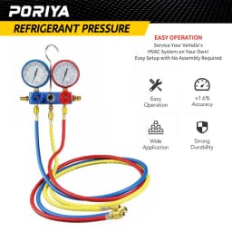 PORIYA Air Conditioner A/C Refrigeration Tools Kit Manifold Gauge Set 5 Feet R134A R12