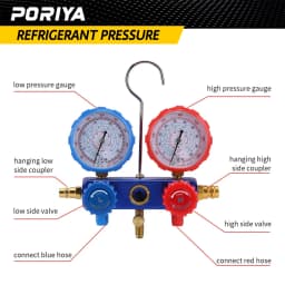PORIYA Air Conditioner A/C Refrigeration Tools Kit Manifold Gauge Set 5 Feet R134A R12
