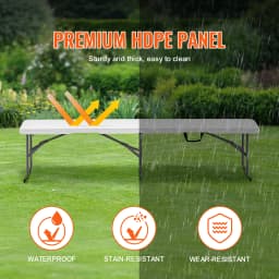 SucceBuy Plastic Folding Bench 6 FT Portable Folding Bench with Carrying Handle for Garden Soccer Entertaining Activity White