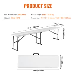 SucceBuy Plastic Folding Bench 6 FT Portable Folding Bench with Carrying Handle for Garden Soccer Entertaining Activity White