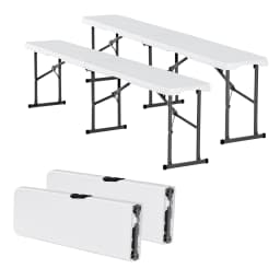 SucceBuy Plastic Folding Bench 6 FT Portable Folding Bench with Carrying Handle for Garden Soccer Entertaining Activity White