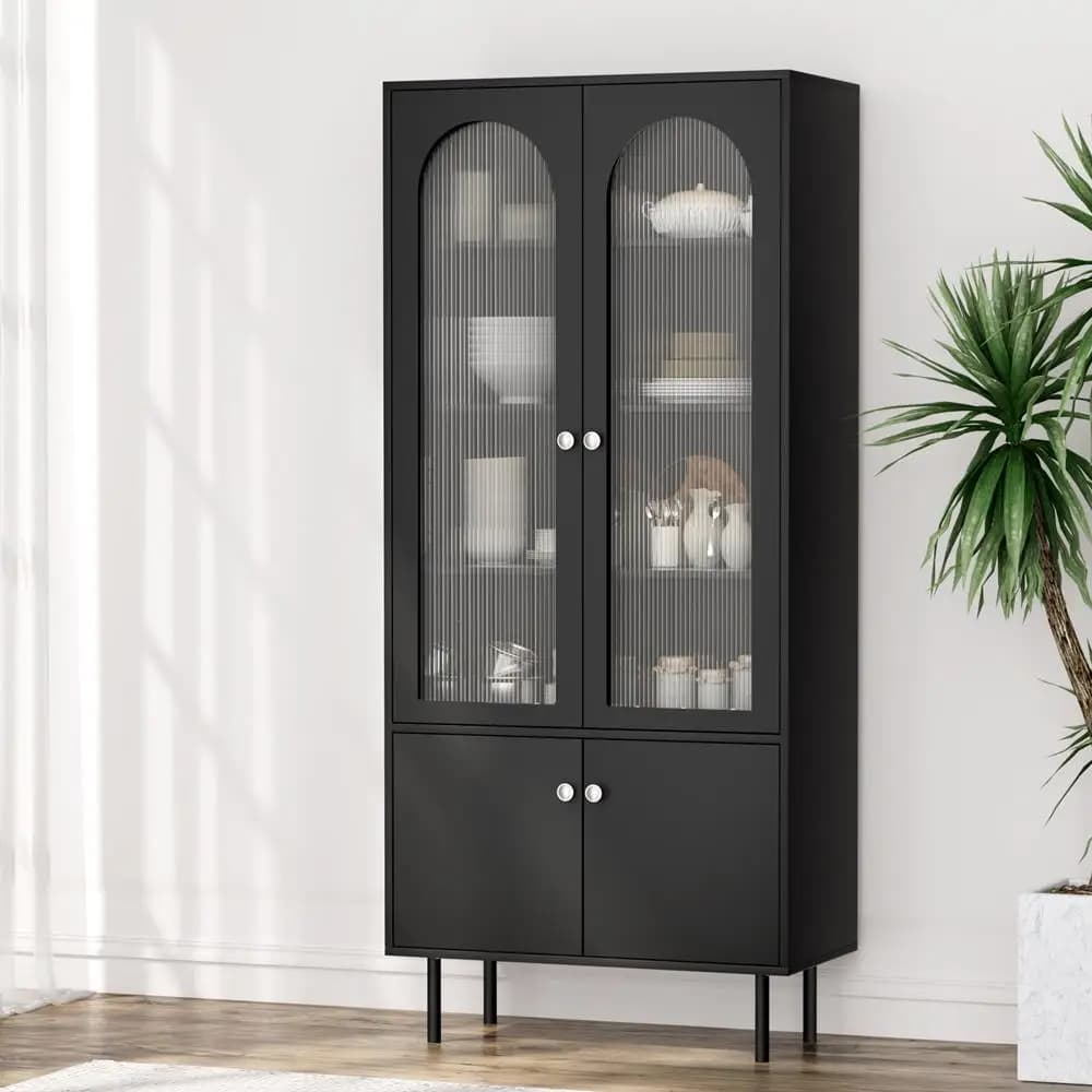 Buffet Sideboard Cabinet Black Wooden Storage Cupboard with Doors and Shelves for Dining Room Living Room Home Furniture