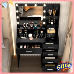 Black Dressing Table LED Makeup Mirror Set Vanity Desk 10 LED Bulb and 5 Drawers