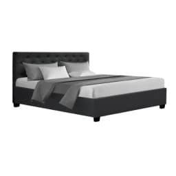 Queen Size Gas Lift Bed Frame Charcoal Upholstered Storage Platform Bed Frame Modern Bedroom Furniture