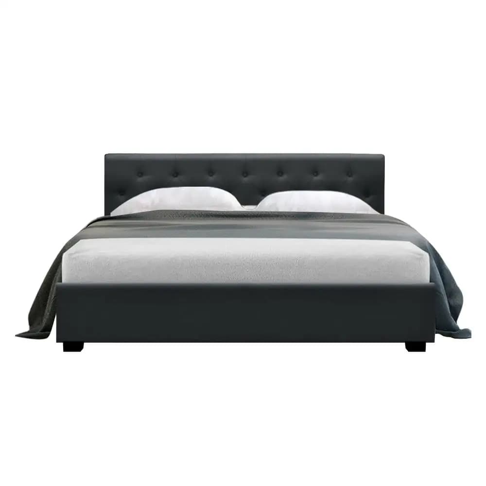 Queen Size Gas Lift Bed Frame Charcoal Upholstered Storage Platform Bed Frame Modern Bedroom Furniture