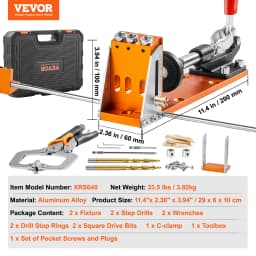 VEVOR 34 Pcs Pocket Hole Jig Kit with 11" C-clamp Fixture Step Drills Wrenches Drill Stop Rings Toolbox for Carpentry Projects