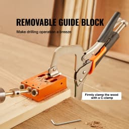 VEVOR 34 Pcs Pocket Hole Jig Kit with 11" C-clamp Fixture Step Drills Wrenches Drill Stop Rings Toolbox for Carpentry Projects