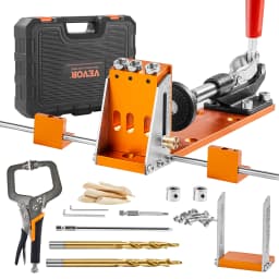 VEVOR 34 Pcs Pocket Hole Jig Kit with 11" C-clamp Fixture Step Drills Wrenches Drill Stop Rings Toolbox for Carpentry Projects