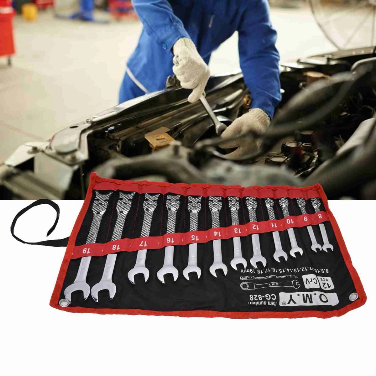 12PCS/set Ratchet Spanner Ratchet Wrench Set Kit Metric Combination Chrome Vanadium Steel 8‑19mm with Storage Bag Ratchet Wrench