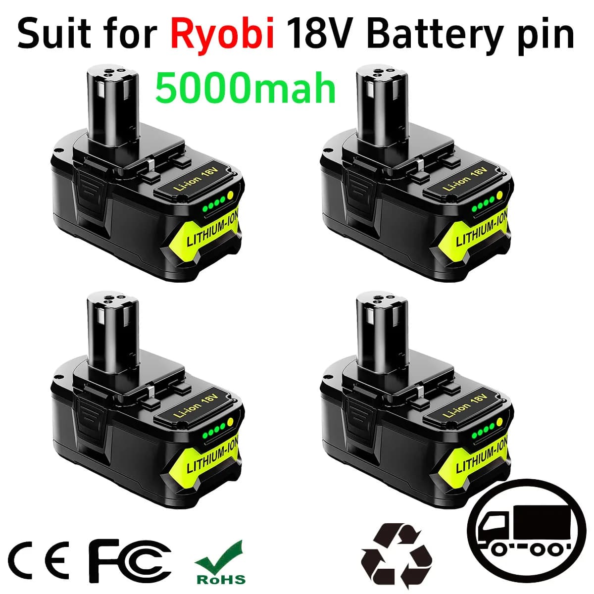 P108 5.0Ah 1/2/4Pack 18V One+ Lithium-on Battery Replace for Ryobi P102 P103 P104 P105 P107 P109 P122 Power Tools Battery pin