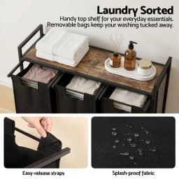 3 Section Pull Out Laundry Basket Metal Frame Black Clothes Hamper Organizer Storage Cart for Home Bedroom Bathroom