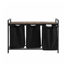 3 Section Pull Out Laundry Basket Metal Frame Black Clothes Hamper Organizer Storage Cart for Home Bedroom Bathroom