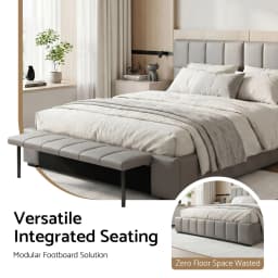 Double Size Upholstered Gas Lift Storage Bed Frame with Foldable Bench PVC Leather Platform Platform Bed Frame for Bedroom Use