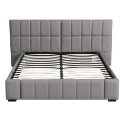 Double Size Upholstered Gas Lift Storage Bed Frame with Foldable Bench PVC Leather Platform Platform Bed Frame for Bedroom Use