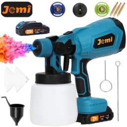Jemi Tool Cordless Spray Paint Gun, 1000ml Large Capacity HVLP Spray Paint Gun, with 3 Adjustable Spraying Modes and Flow Rate, Equipped with 3 Adjustable Spray Nozzles for Varying Spray Widths, Suitable for Ceiling, Fence, Wall and Furniture Painting.