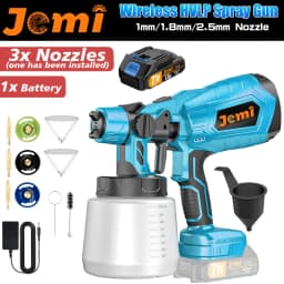 Jemi Tool Cordless Spray Paint Gun, 1000ml Large Capacity HVLP Spray Paint Gun, with 3 Adjustable Spraying Modes and Flow Rate, Equipped with 3 Adjustable Spray Nozzles for Varying Spray Widths, Suitable for Ceiling, Fence, Wall and Furniture Painting.