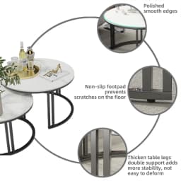 Coffee Table Set of 2 Nesting Accent Tables White Marble Top Stacking Side Desk