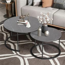 Coffee Table Set of 2 Nesting Accent Tables White Marble Top Stacking Side Desk