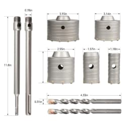 HORUSDY 9-Piece Masonry Concrete Hole Saw Kit (30 40 65 80 100 mm), 300 mm Tungsten Carbide SDS Plus and SDS Max Bit Shank