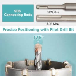 HORUSDY 9-Piece Masonry Concrete Hole Saw Kit (30 40 65 80 100 mm), 300 mm Tungsten Carbide SDS Plus and SDS Max Bit Shank