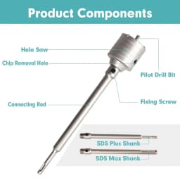 HORUSDY 9-Piece Masonry Concrete Hole Saw Kit (30 40 65 80 100 mm), 300 mm Tungsten Carbide SDS Plus and SDS Max Bit Shank