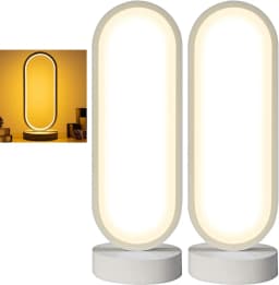 2PACK LED Oval Nightstand Light, Modern Bedside Table Lamp, Rechargeable Desk Lamp, 3 Color Temperatures and 10 Brightness Level